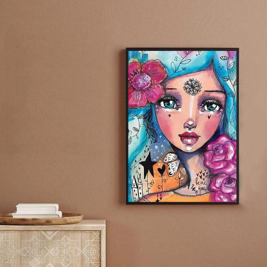 Kit di pittura fai da te con strass 5D, motivo ragazza in resina colorata, strass, arte, per adulti e bambini, disegno con strass dai colori vivaci, decorazione per la casa