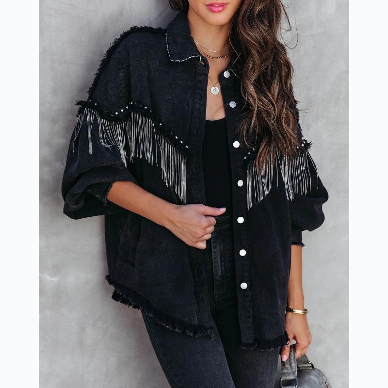 BITCED Women's Vintage Casual Solid Color Print Autumn Winter Long Sleeve POLO Neck Jackets & Coats