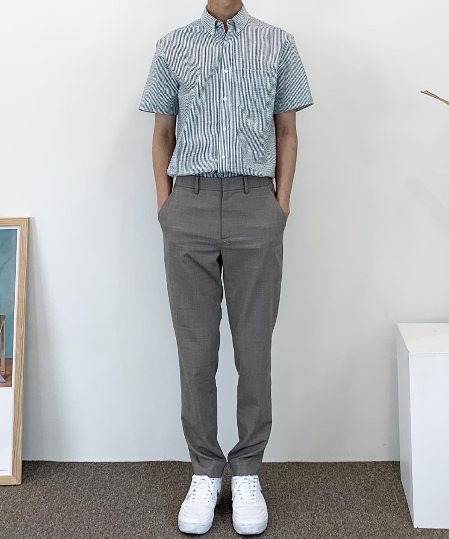 The Shirt Studio Green Loose Fit Seerstripe Button-Down Short Sleeve Shirt 100