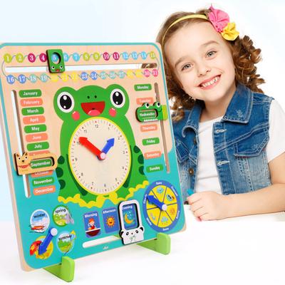 Holz Cartoon Kalender Uhr Zeit Kognitives Zuordnen Kinder Jungen Mädchen Frühes Lernen Spielzeug