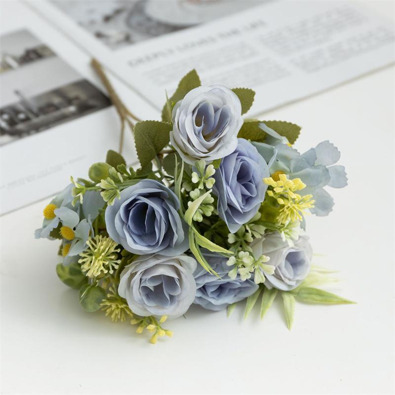 

Nordic Ins Свадебный букет из искусственных роз с несколькими головками Реквизит для свадебной фотосъемки Цветочная композиция Украшение для дома