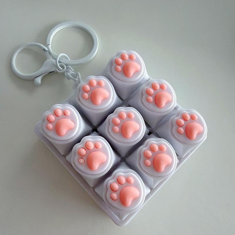 9 Keys Keyboard Key Toy Cat Paws Finger Button Stress Relief Toys Mechanical Keyboard Keycaps Keychain Office Decompression Calm