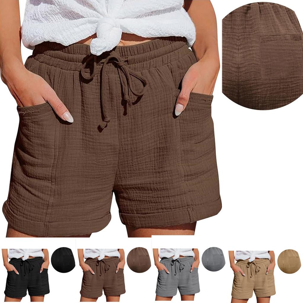 Women's Casual And Comfortable Summer Shorts With Drawstring And Decorative Pockets