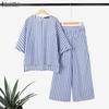ZANZEA Women 3/4 Sleeve Blouse and Pants Summer Stripe Two Piece Suit Sets