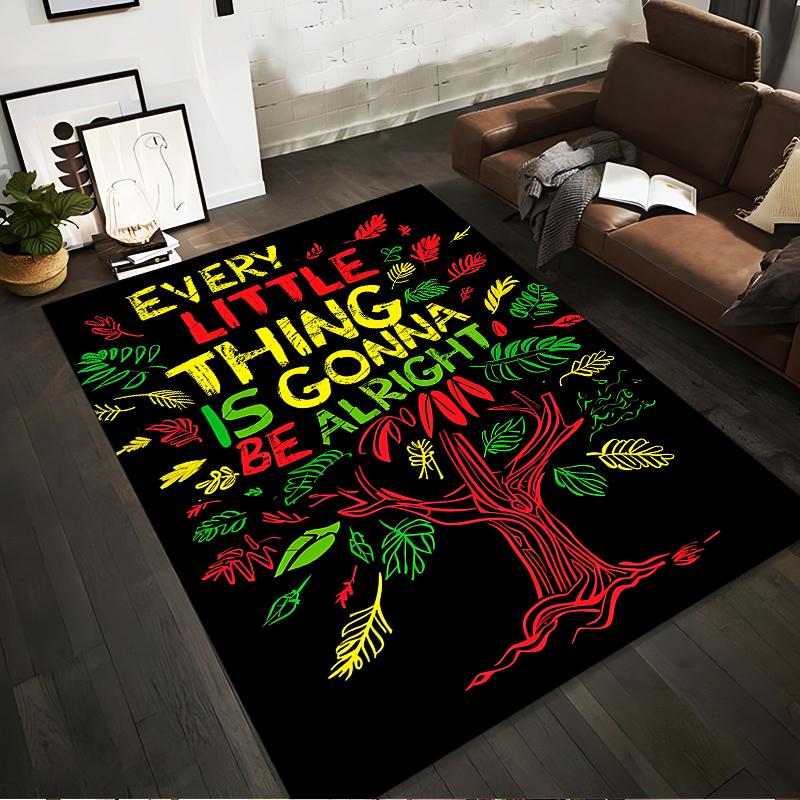 Reggae-Inspired Tree Carpet with Positive Quote in Rasta Colors Suitable for use as an anti-slip for living room bedroom sofas