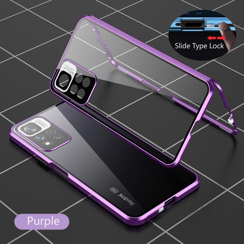 

Metal Double Sided Glass Snap Lock Phone Case for XIAOMI Redmi Note 11S Note 11T Note 11 Pro Plus 5G 360 Full Protection Cover For Note11ProPlus 5G