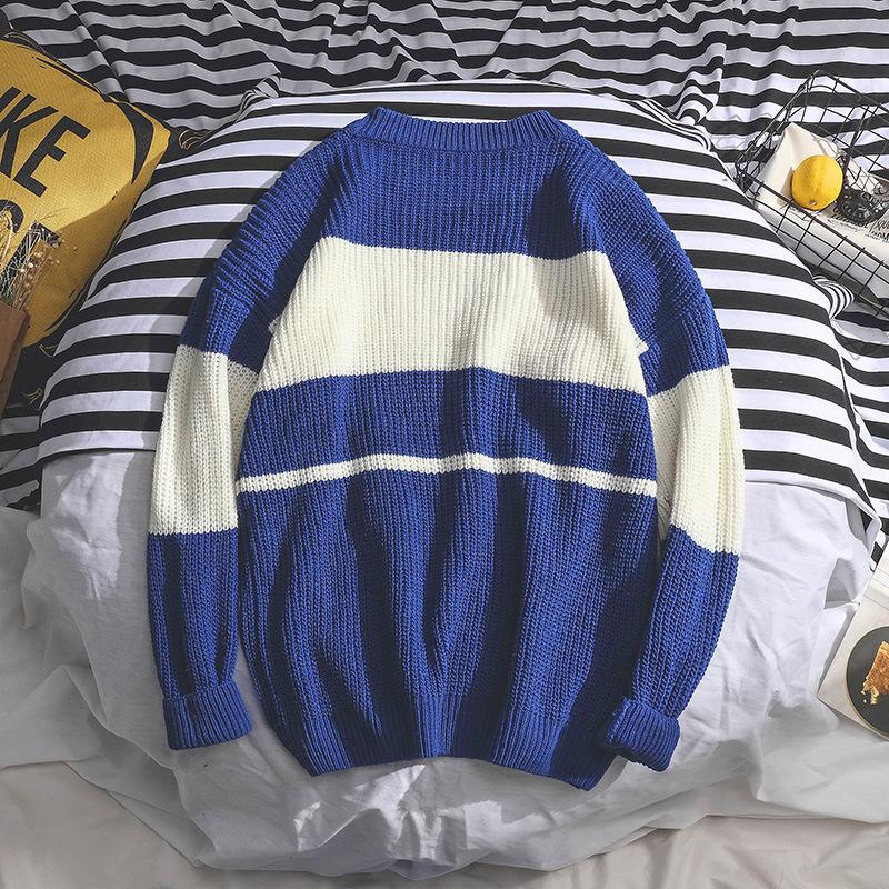 Tröja Herr Rundhals Ny Hongkong-stil Randig Lös Koreansk Casual Stickad Tröja Fladdermusärm Pullover