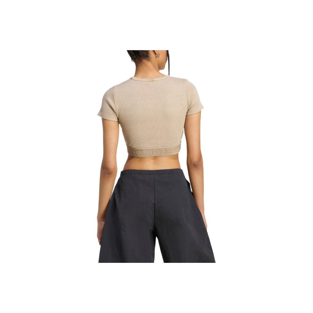 adidas Originals Essentials Rib Washed Round Neck Sports Slim Fit Fashion Short Sleeve Regular T-Shirt Women Tops JW3577
