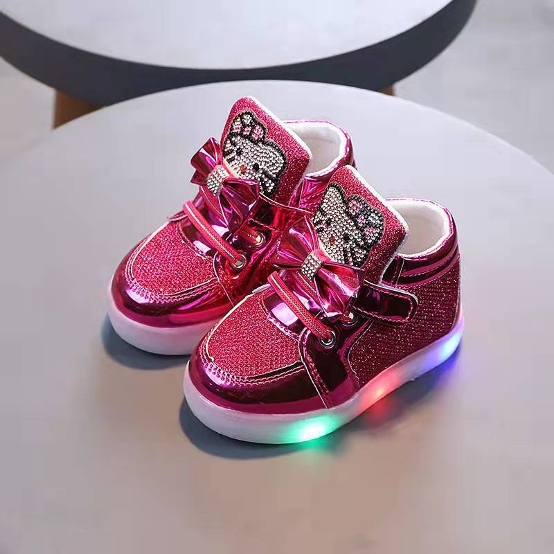 Girls Kids Light Up Rhinestone Breathable Casual Princess Sports Sneakers 21 красный