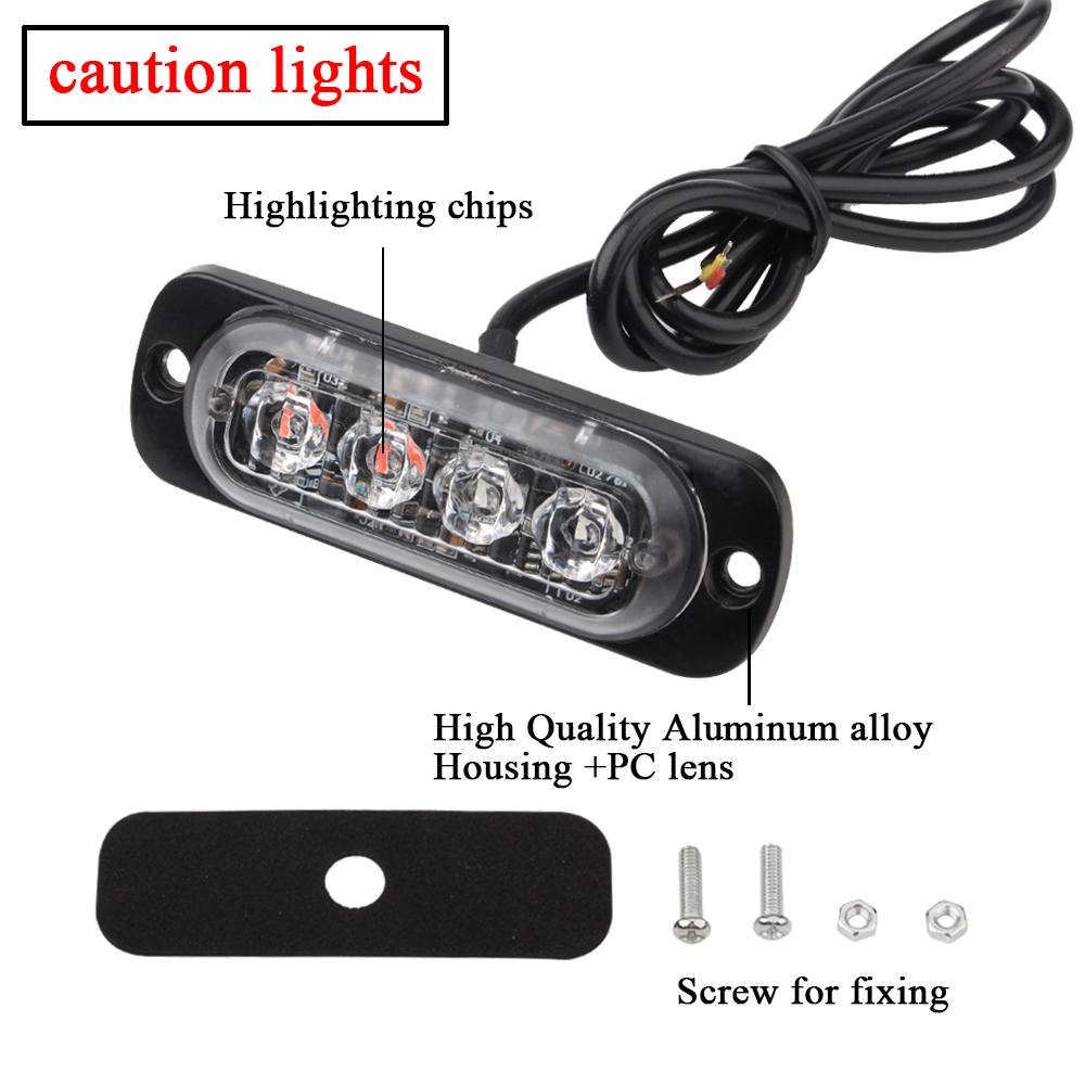 4LED Ultra-thin Strobe Light 12-24V Car Motorcycle Side Light Red Blue White Amber Truck Warning Strobe Police Light