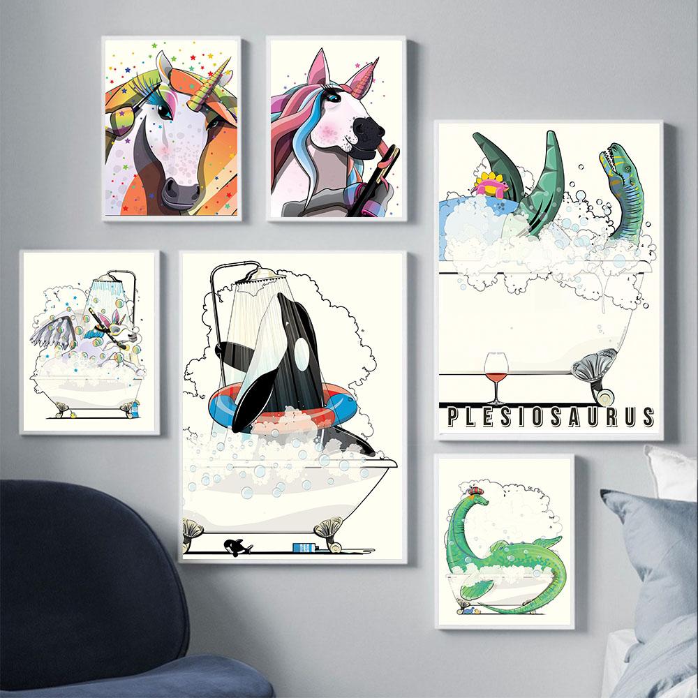 Cheap Fashion Art Lovely Animal Canvas Painting in Bathtub Toilet Wall