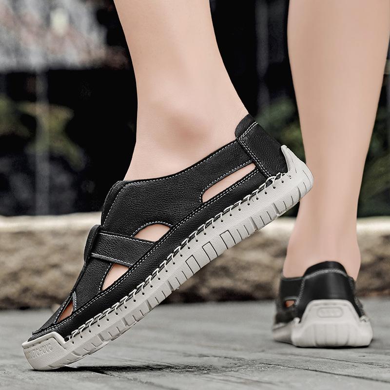 Sommer 2025 Lochsandalen handgenähte Fußbedeckung Herren Freizeit atmungsaktiv Paar Strandschuhe Damenschuhe in Übergröße