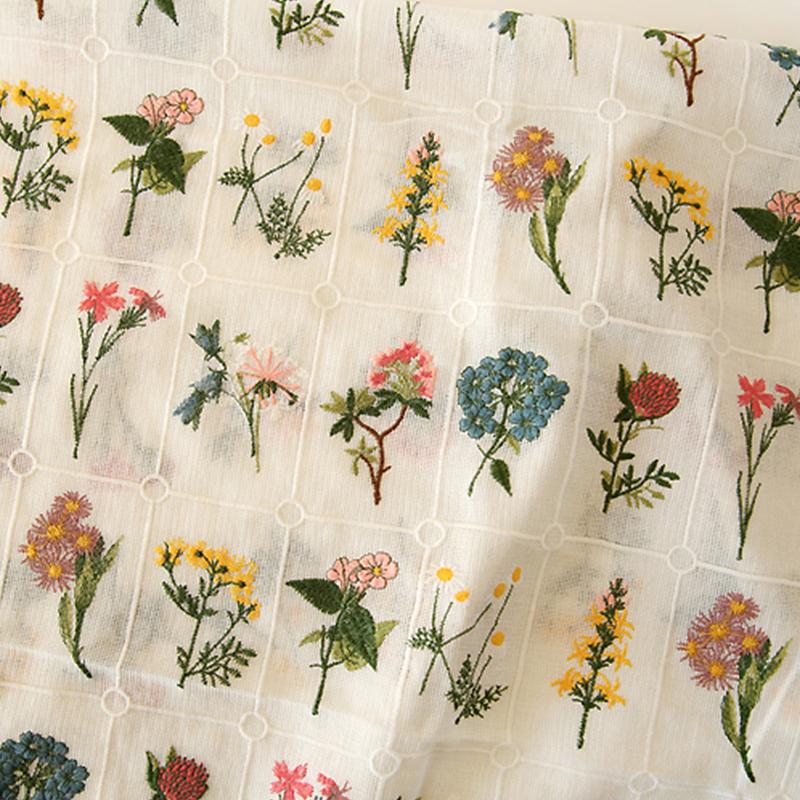 Exquisite Hollow Lace Flower Embroidery Fabric Floral Plants Cotton Gauze Fabric For Diy Sewing Baby Clothes Shirts Garments