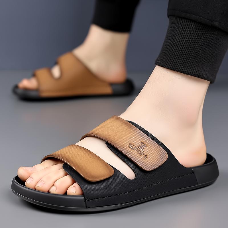 Summer Men Thick Bottom Slippers Leather High-quality Comfort Home Beach Vacation Slippers Casual Outdoor Breathable Beach Shoes