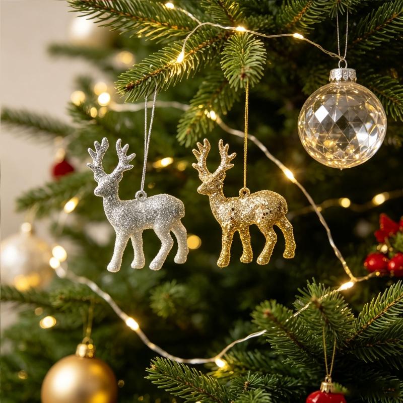Shimmering Deer Christmas Tree Decoration, Plastic Ornament with Integrated Hanging Loop for a Bright Seasonal Accent
