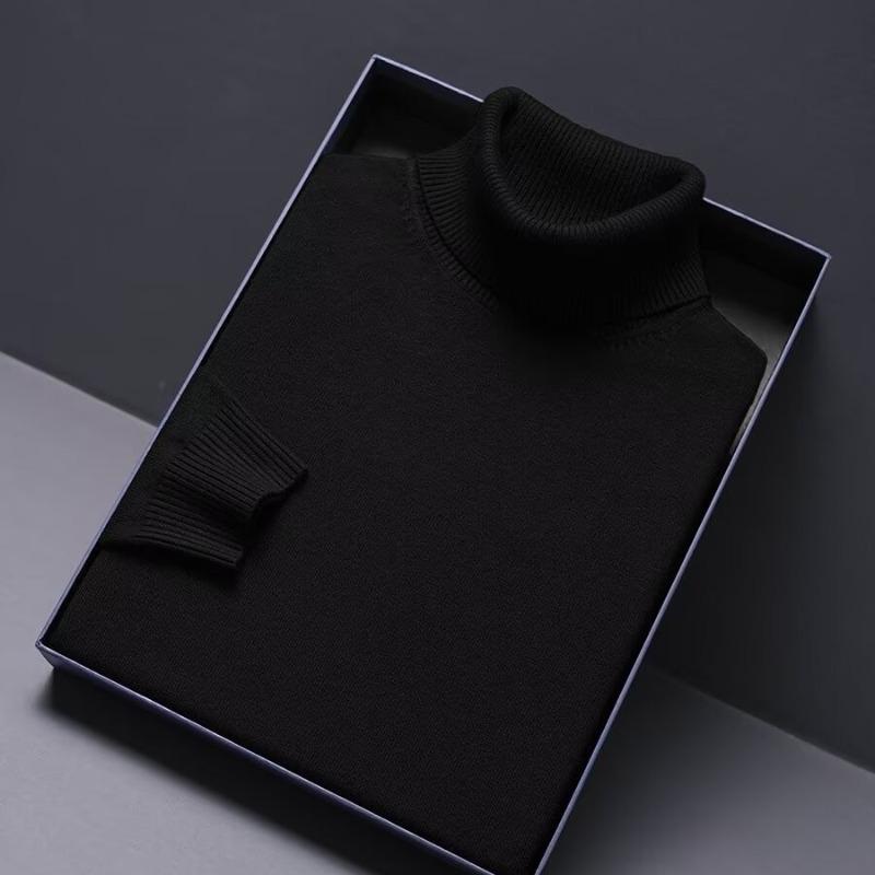 Men s Slim Fit High Neck Solid Color Knit Pullover - Korean Style Winter Base Layer Sweater Medium