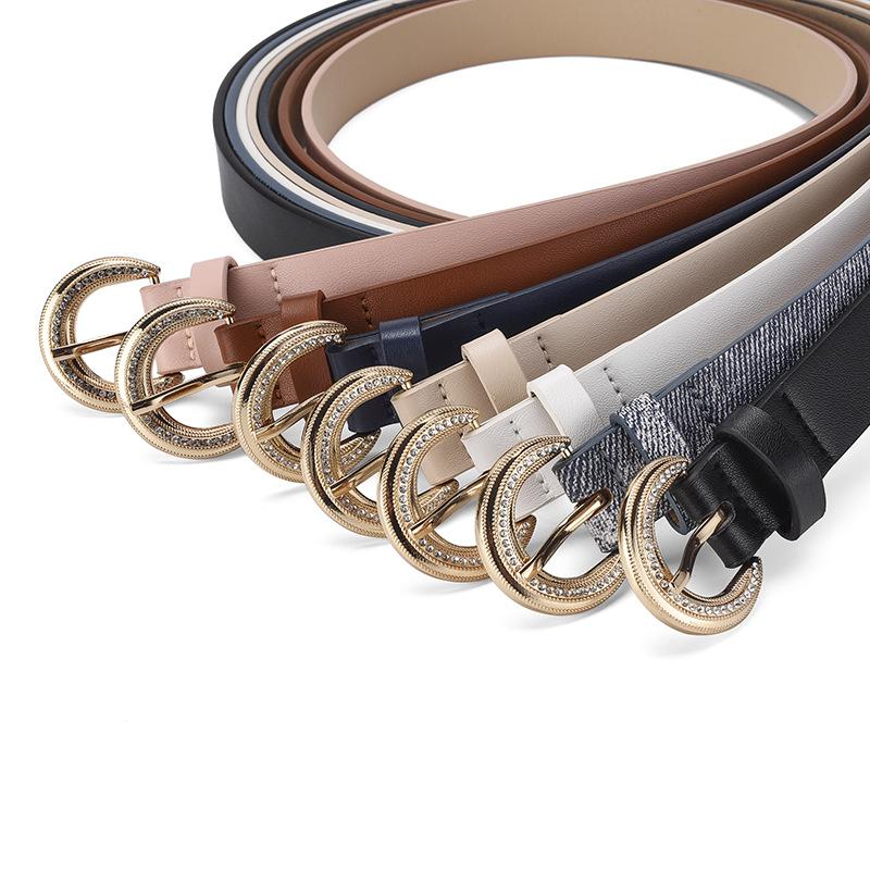 Rhinestone Inlaid Alloy Buckle Women'S Elegant Simple Decorative Belt High-End Belt Women'S Tide