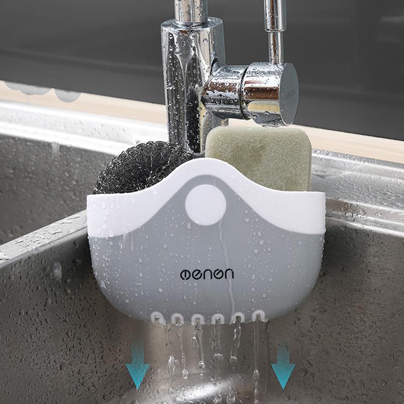 1PCS Sink Sponge Drain Hanging Bag Kitchen Faucet Hanging Bag Free Punching Pool Sponge Drain Hanger Sink Rag Storage Basket