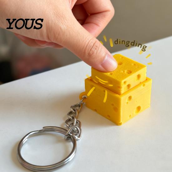 PLA Cheese Clicker Simulated Fidget Keychain, 3D Printed Cube Finger Clicker, Anxiety Stress Relief Push Button Toy for Office Classroom