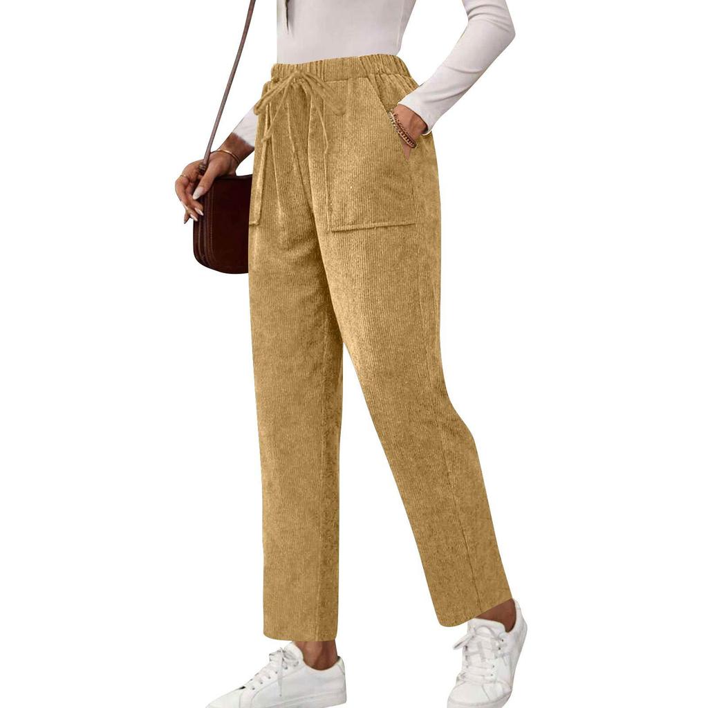Women's Solid Color Corduroy Pocket Straight Casual Long Pants