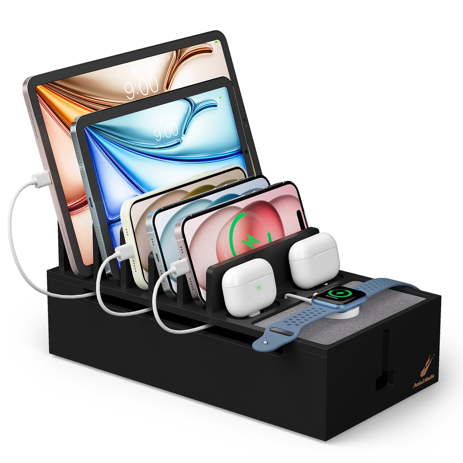 

Pezin Hulin Зарядний Тримач 8 Сумісний з та Чорними Розетками та зарядними портами не входять до комплекту і їх потрібно придбати & Станція, Усі Пристрої чорний