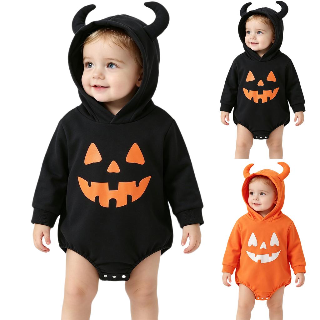 Halloween Baby Romper with Hood, Long Sleeve Printed One-Piece for Infants and Toddlers