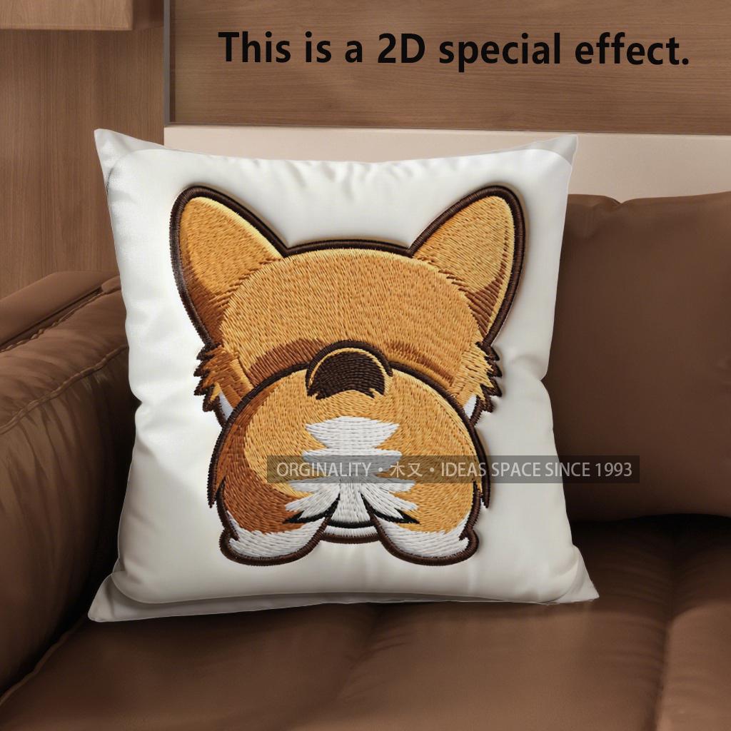2D Cute Corgi Designs: Front & Rear Views Pillow Covers Pattern Cushion Cover Suitable For Sofa Bedroom Car Pillow Cover