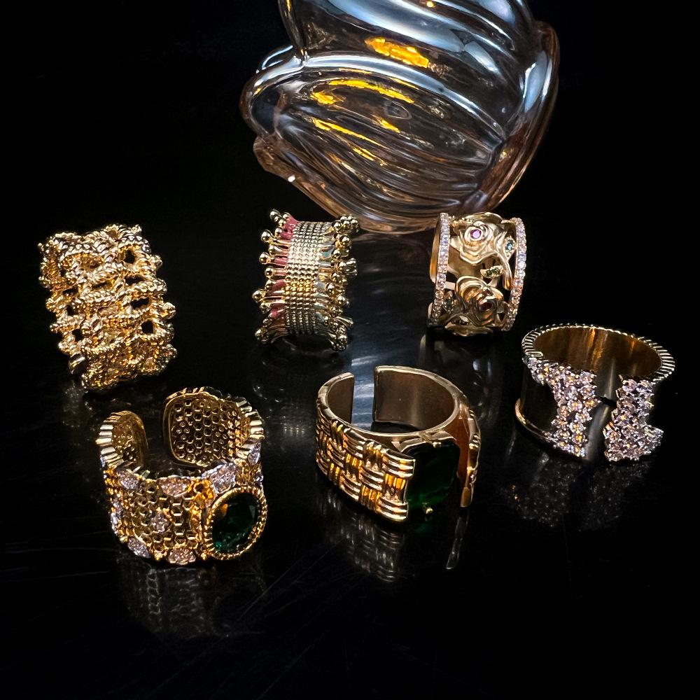 

New Italian Brushed Emerald Open Copper Ring with Gold Plating