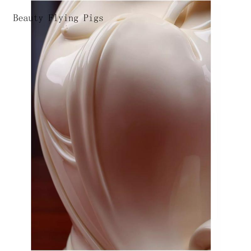 1PCS White Porcelain Maitreya Buddha Statue Home Living Room Big Belly Laughing Buddha Ceramic Decoration Opening Gift