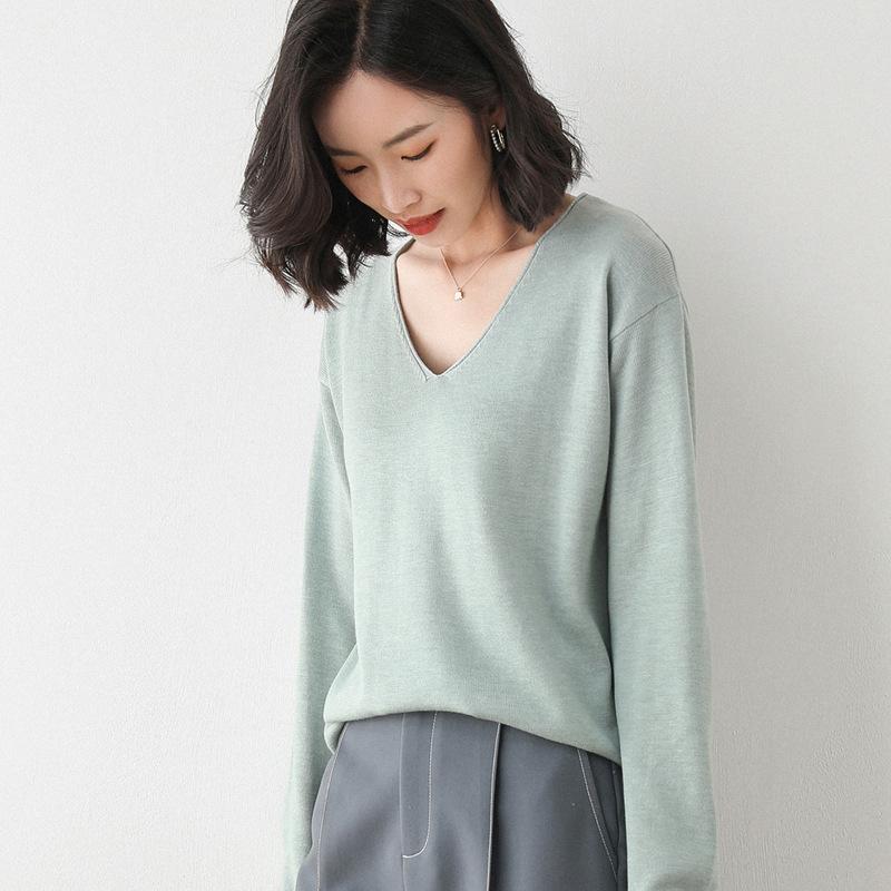 Spring and Autumn Knitwear Women's Round/V Neck Loose Sweater Women's All-match Bottoming Shirt Comfortable Women's Clothing