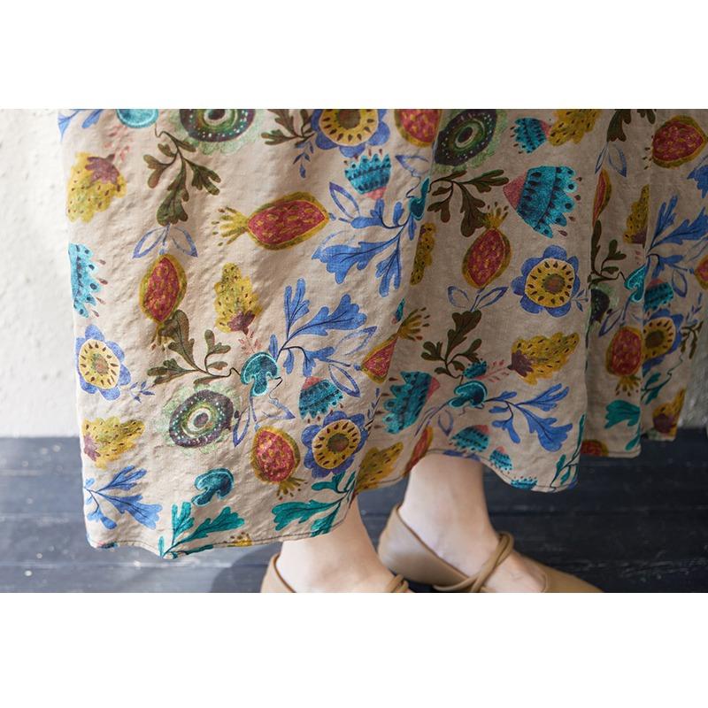 Dimanaf New 2025 Plus Size Summer Dress Women V-Neck Vintage Printing Casual Loose Short Sleeve Dress Maxi