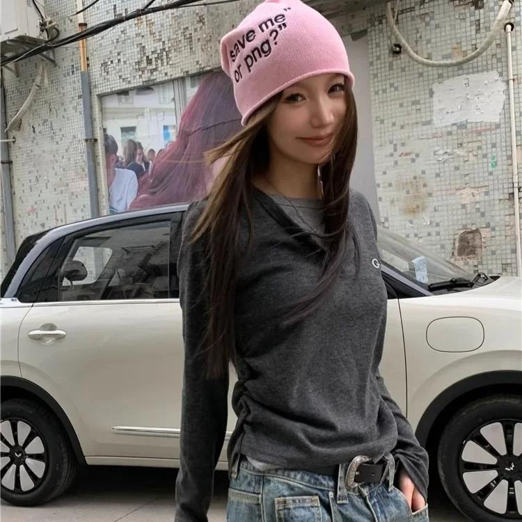 Long Sleeves Korean Fashion Style O-neck Tshirt for Women Fake Two Items T-shirts Ladies Top Tee Clothes