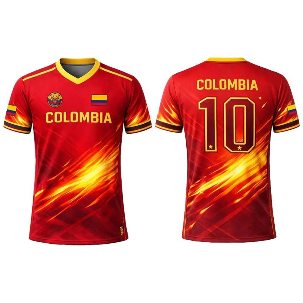 Colombia Flag 3D Printed Jersey Summer Outdoor Sports Breathable Short-sleeved Football Training Top Unisex Casual V-neck Tee