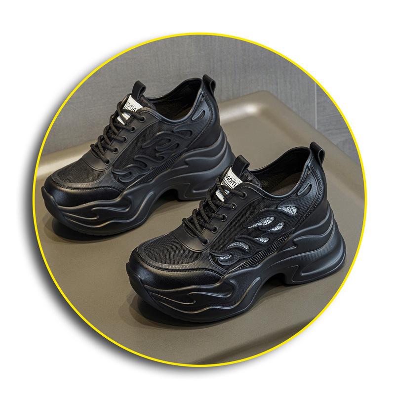 Koznoy 9cm Air Mesh Microfiber Genuine Leather Summer Platform Sneakers Vulcanize Breathable High Brand Casual Women Shoes Lady