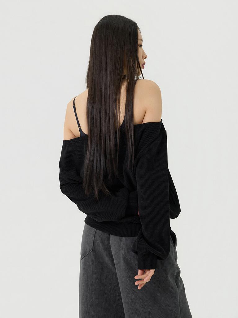 Beidipi Cutout Halter Neck Long Sweatshirt, Black
