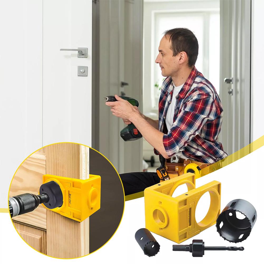 Set de instalare a încuietorilor ușii cu șablon de ghidare, kit de ferăstrău pentru blocare a ușii, ideal pentru uși din lemn