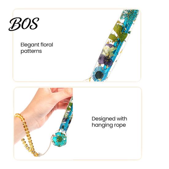Resin Floral Crochet Hook Hook, Dried Flower Clear Handle Hand Sore Prevention Tool Metal Head with Beaded Wristlet for Arthritis Beginners