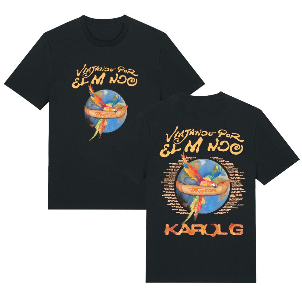 

Karol G Viajando Por El Mundo Tropitour T Shirt Short Sleeve Cotton Comfortable Tee Unisex New Pattern Tops XS чёрный