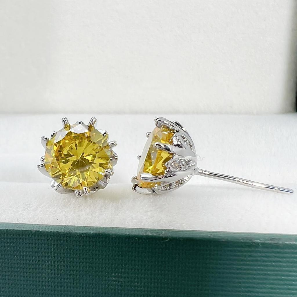 5a Blaugrüne Vermiculit-Ohrringe, 2 Karat, acht Krallenknospen, eingelegte Vermiculit-Blume, gelbe Diamant-Ohrringe