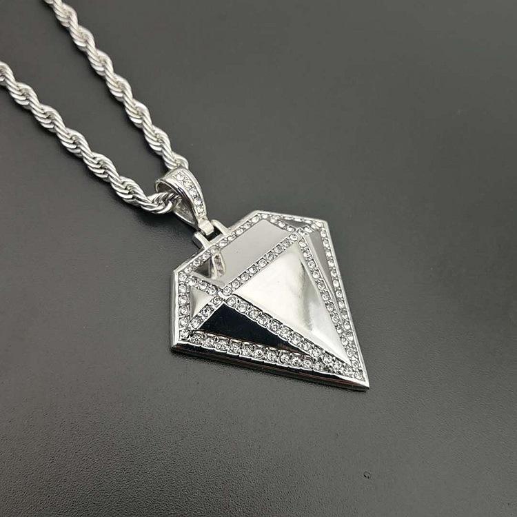 

Hip Hop Men Women with Rhinestone Pendant Gold Color Stainless Steel Punk Necklace 60cm срібний