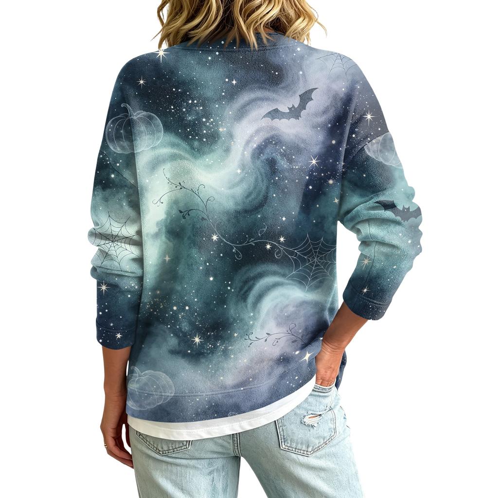 Women's Casual Long Sleeve Jacket with Halloween Print for Holiday Parties