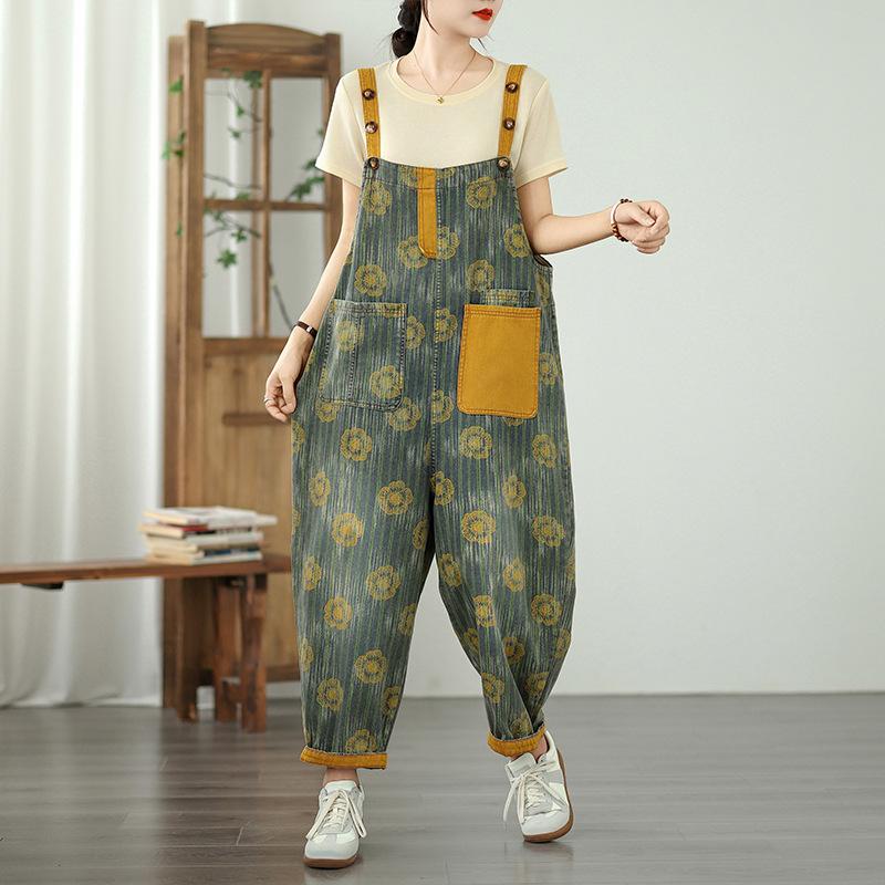 Denim Overalls Summer New Loose Casual Fashionable Jumpsuits Female Big Pocket Streetwear Denim Pants 2025