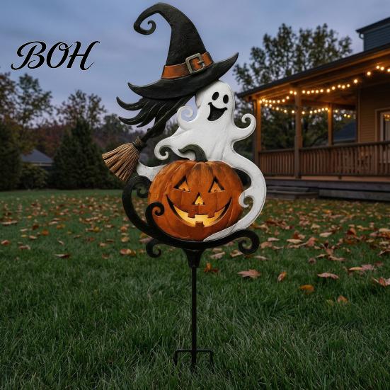 Metal Witch Yard Decor Halloween Garden Stake, Pumpkin Rust-Proof Outdoor Spooky Art Decoration for Lawn Patio Porch Pathway, Gift Gardener Holiday