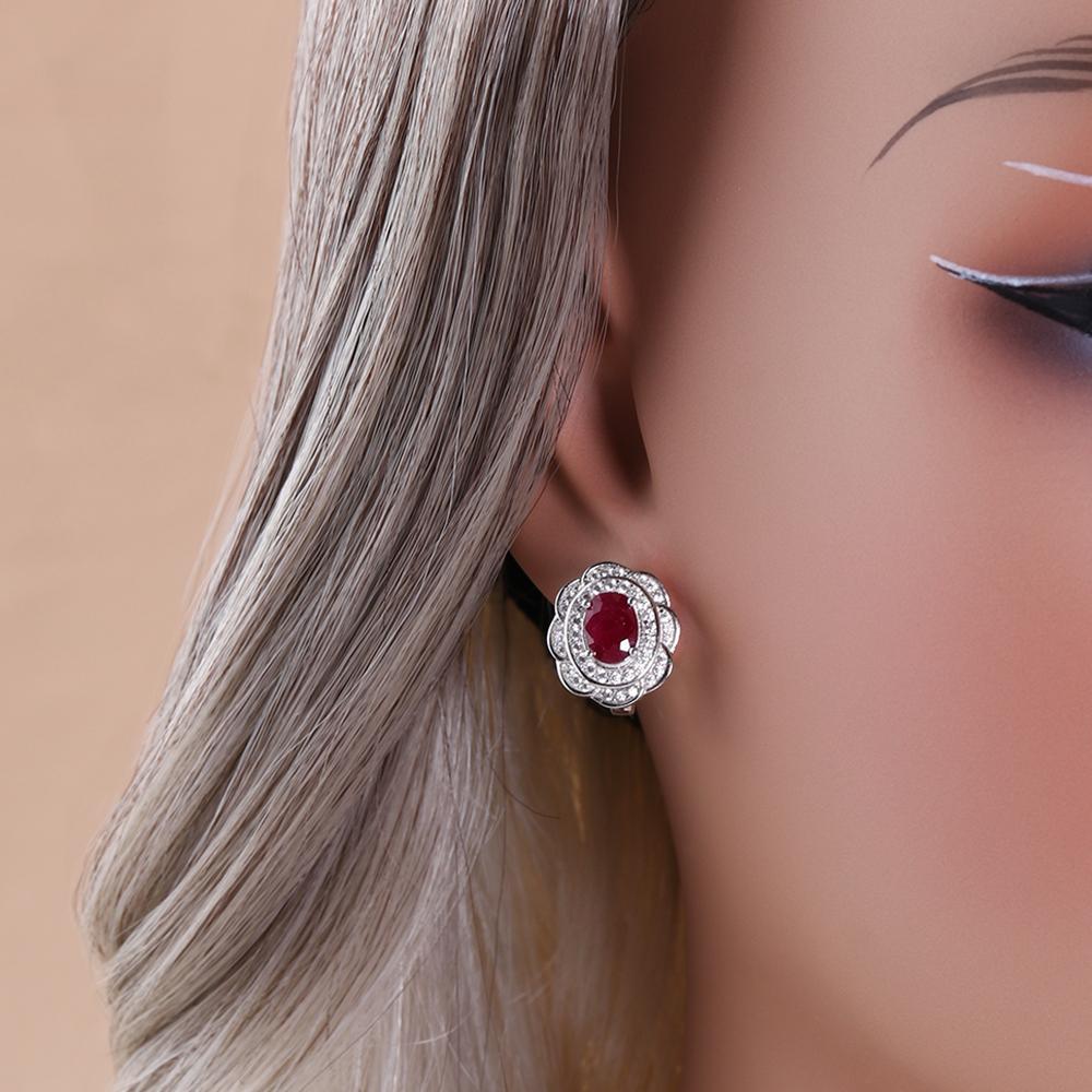 Flower design Natural longrido ruby Ring Earrings Pendant Necklace Set 925 sterling silver jewelry for women's daily party gifts