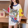 Summer New Dress Medium and Long Contrast Color Crew Neck Short Sleeve T-Shirt Women