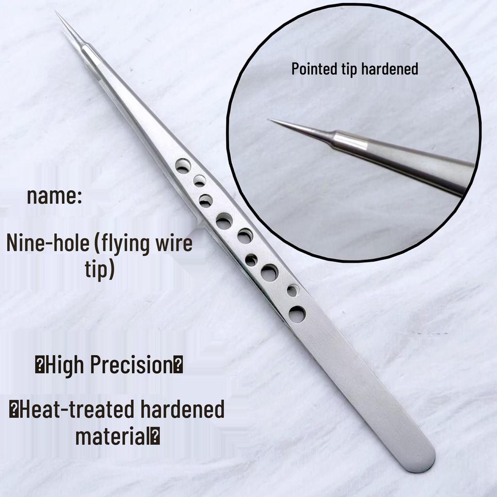 High-Precision Stainless Steel Cross-Hole False Eyelash Tweezers