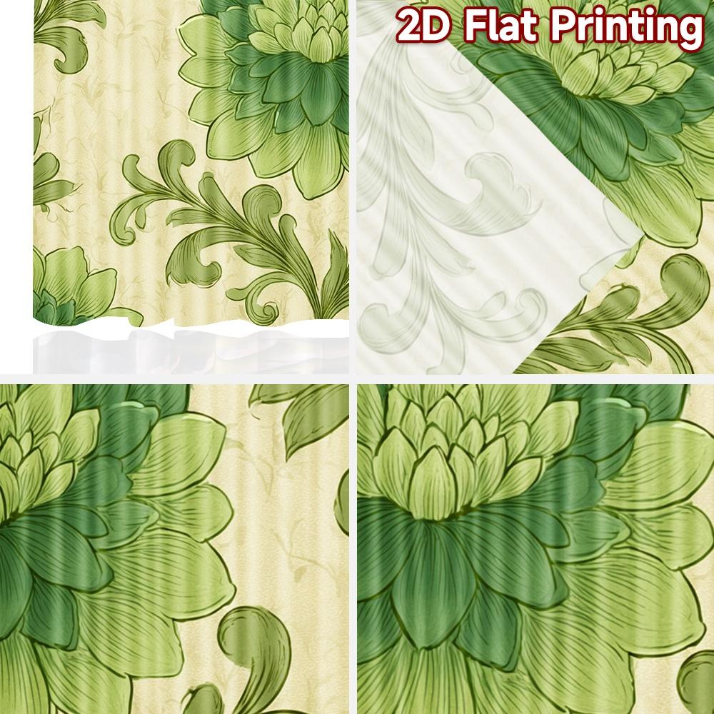Set Of 2 Flat Printing Curtains Without Rod Floral Green Motif April Fools Is Day Festival Fashion Versatile Polyester Curtain Made