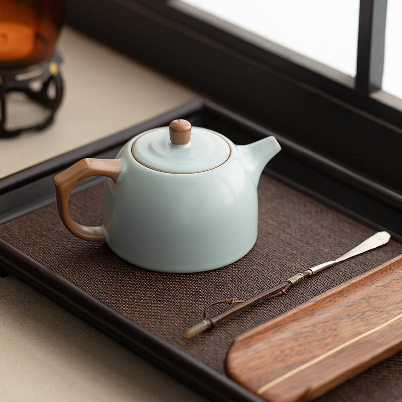 Ru Kiln Opening Single Azure Teapot Can Raise Kung Fu Tea Set Teapot Ceramic Anti-scalding Bowl Household Teacup