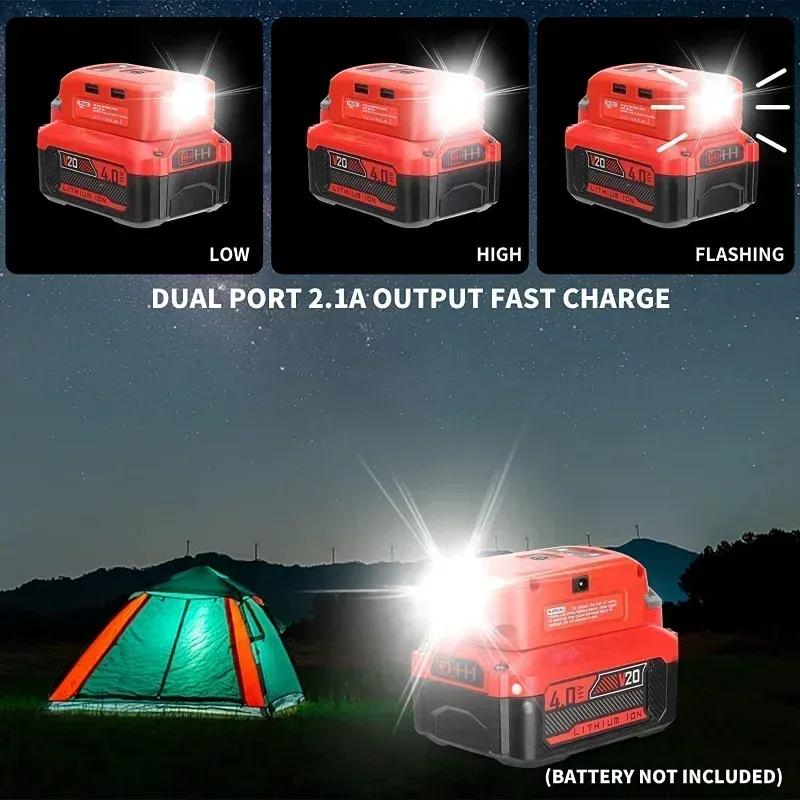 Battery Adapter for Craftsman/for Black Decker 14.4v-20v Li-ion Battery with Dual USB Work Light