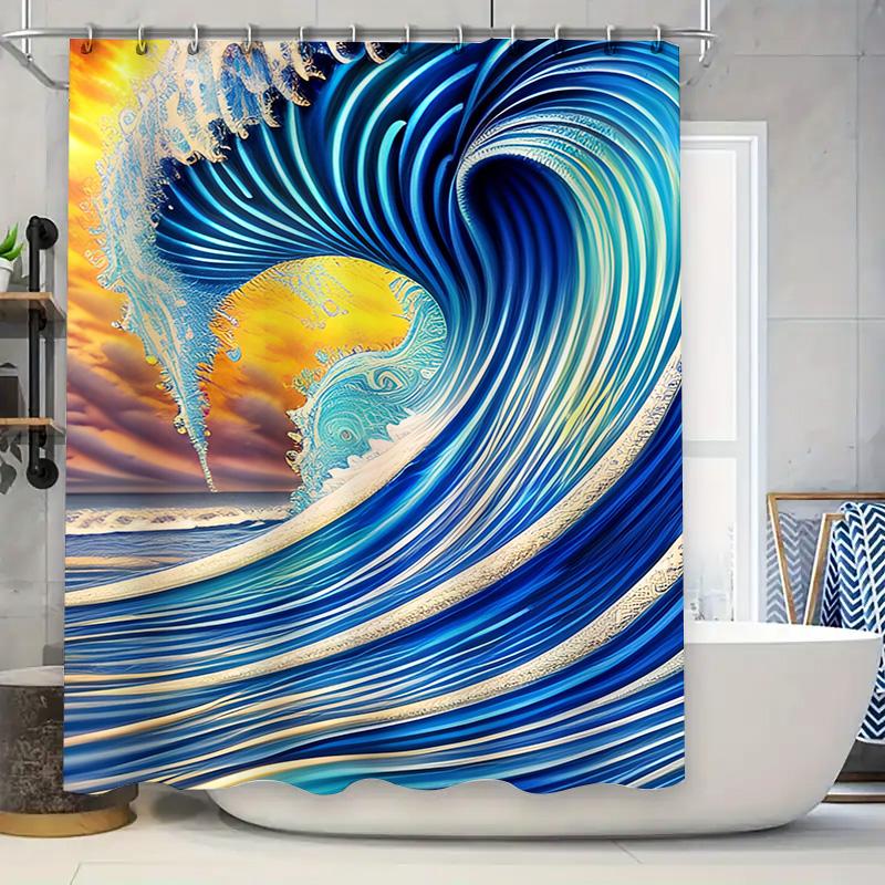 

Роскошные 3D-печатные шторки для душа для декора ванной комнаты Синий принт волны Водонепроницаемая ткань Идеальная идея для подарка (180x180cm) 90x180cm